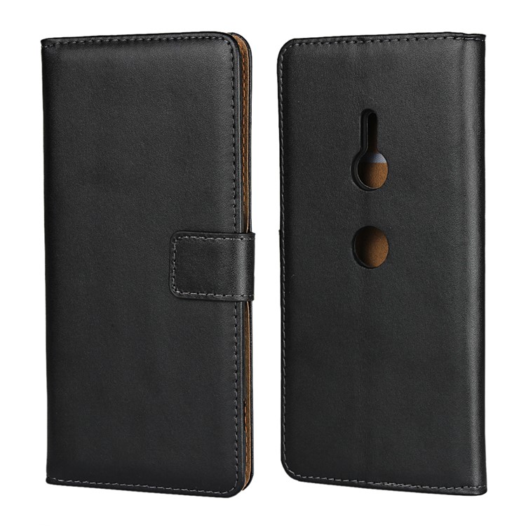 For Sony Xperia XZ3 Genuine Split Leather Wallet Case with Stand - Black-2