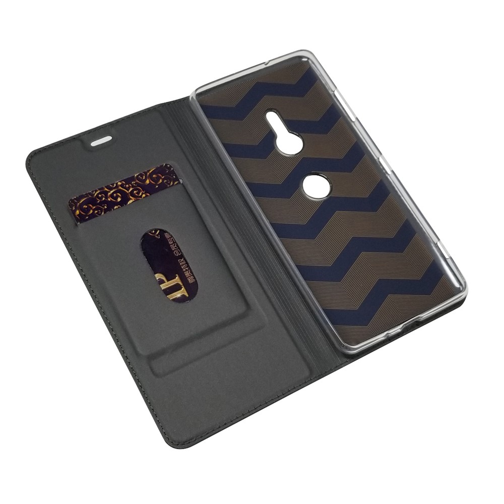 Case de Cuero de Soporte Automático Con Autos Con Ranura Para Tarjetas Para Sony Xperia XZ3 - Negro