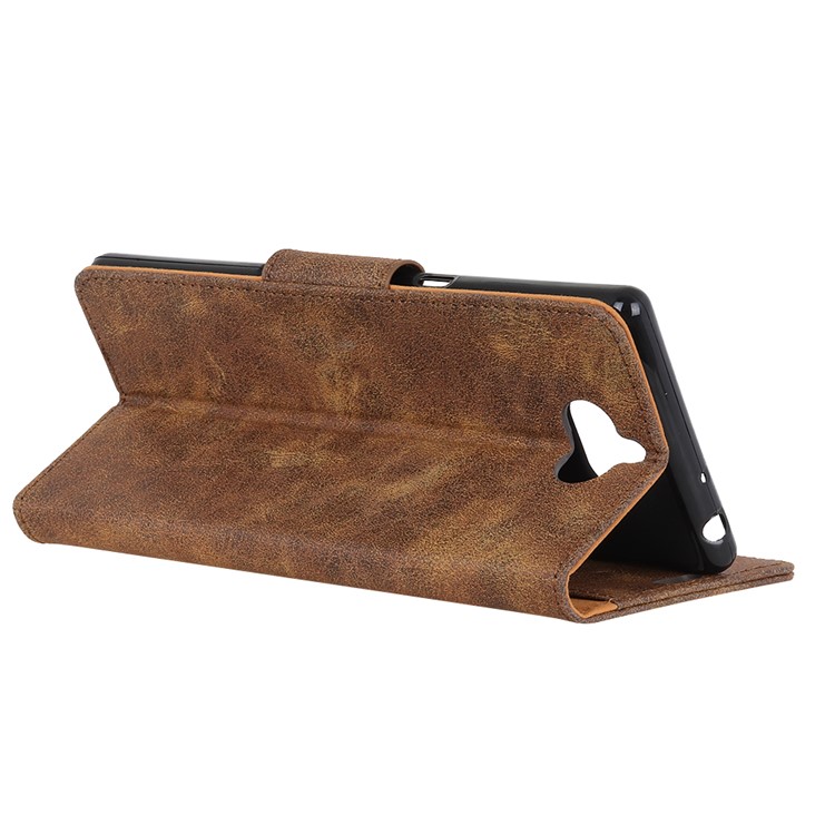 Vintage Style Leather Wallet Cover Case for Sony Xperia 10 Plus - Coffee-2