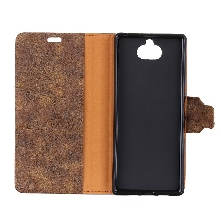 Vintage Style Leather Wallet Cover Case for Sony Xperia 10 Plus - Coffee-4