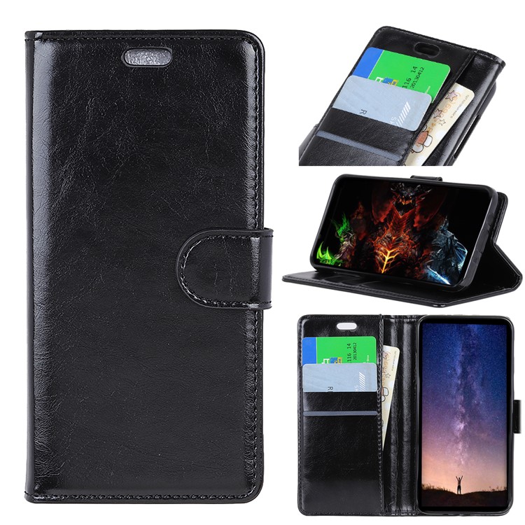 Crazy Horse Wallet Stand Leather Phone Casing for Sony Xperia XA3 - Black-1