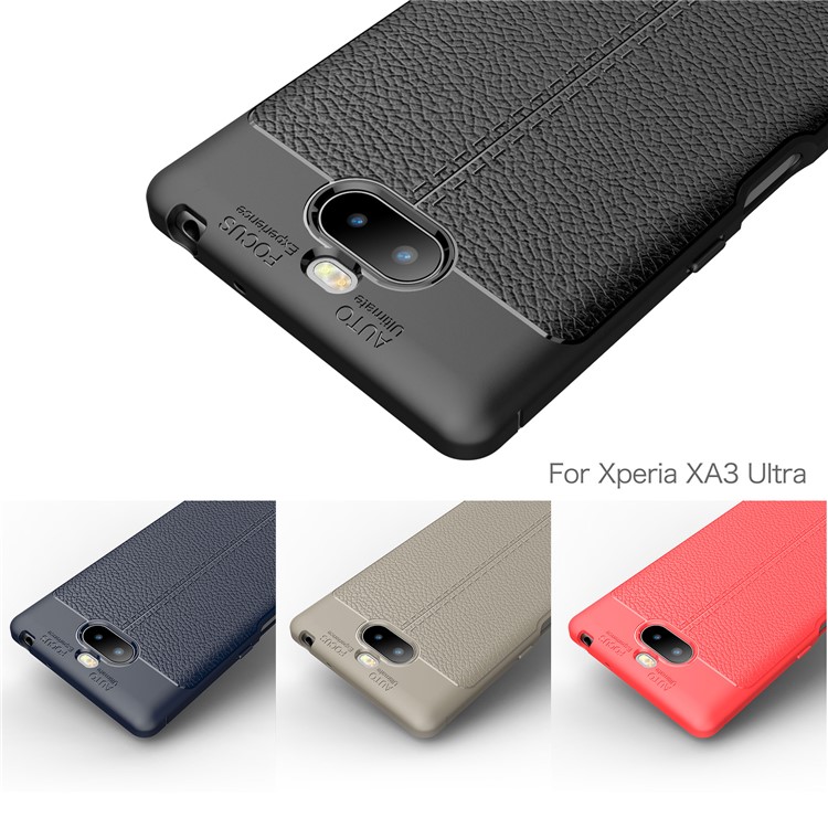 Litchi Skin TPU Mobile Phone Casing for Sony Xperia XA3 Ultra - Black-13