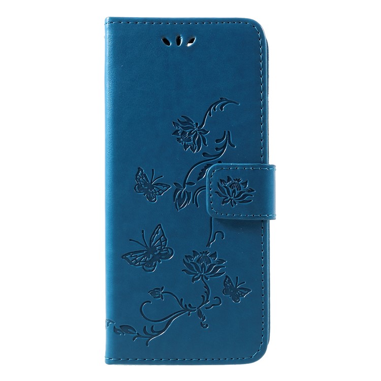 Imprint Butterfly Flower Magnetic PU Leather Protective Case for Sony Xperia 10 - Blue-1