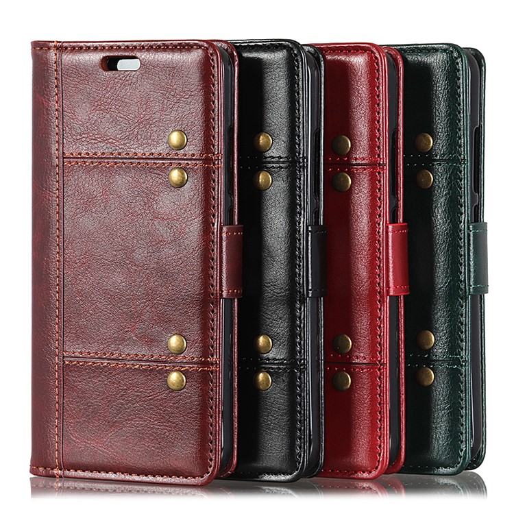 Crazy Horse Rivet Stand Wallet Magnetic Leather Mobile Phone Case for Sony Xperia XA3 Ultra- Black-11