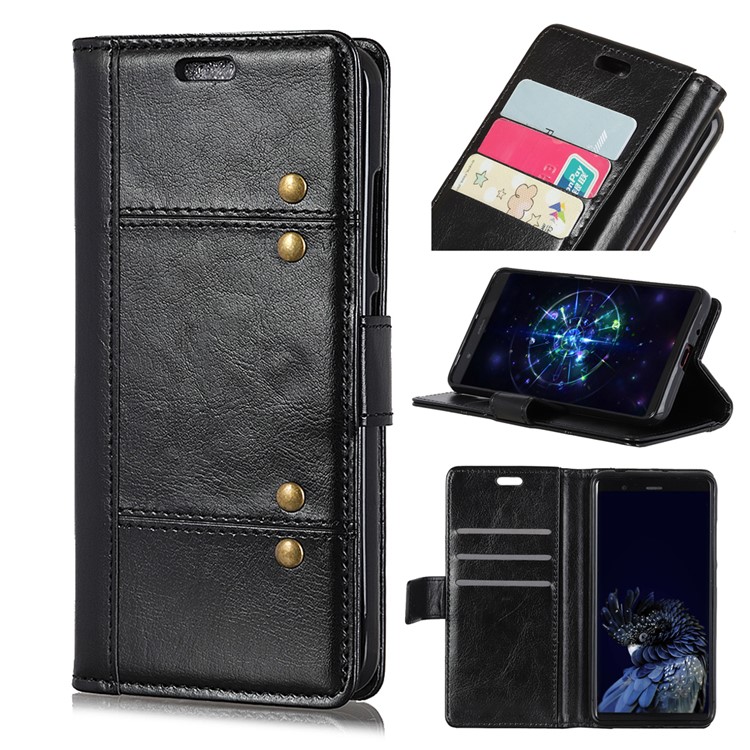 Rivet Decor Crazy Horse Leather Case with \ Wallet \ Stand \ for Sony Xperia XA3 - Black-1