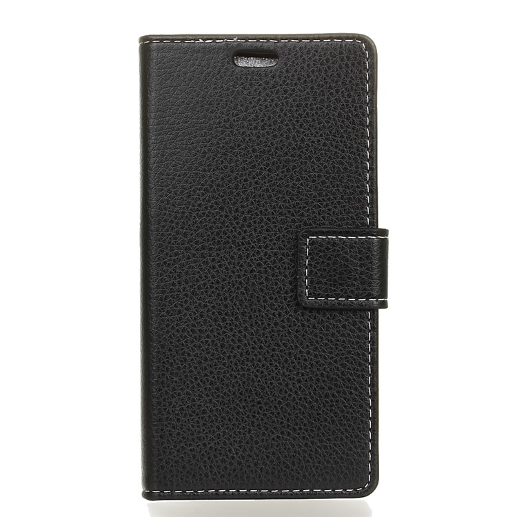 Litchi Skin Wallet Leather Stand Case for Sony Xperia XA3 - Black-1