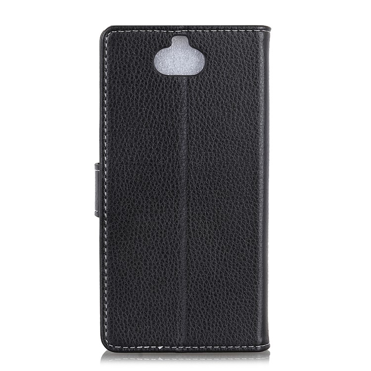 Litchi Skin Wallet Leather Stand Case for Sony Xperia XA3 - Black-2