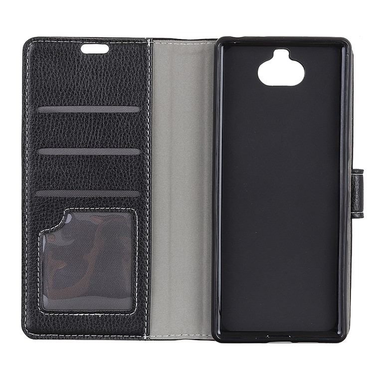 Litchi Skin Wallet Leather Stand Case for Sony Xperia XA3 - Black-3