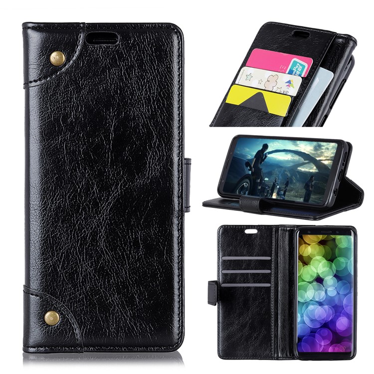 Textured PU Leather Wallet Stand Phone Case for Sony Xperia XA3 Ultra - Black-1