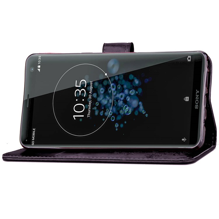 For Sony Xperia XZ3 3D Flower Leather Case / Wallet / Imprint Flower / Rhinestone Decor - Black-6