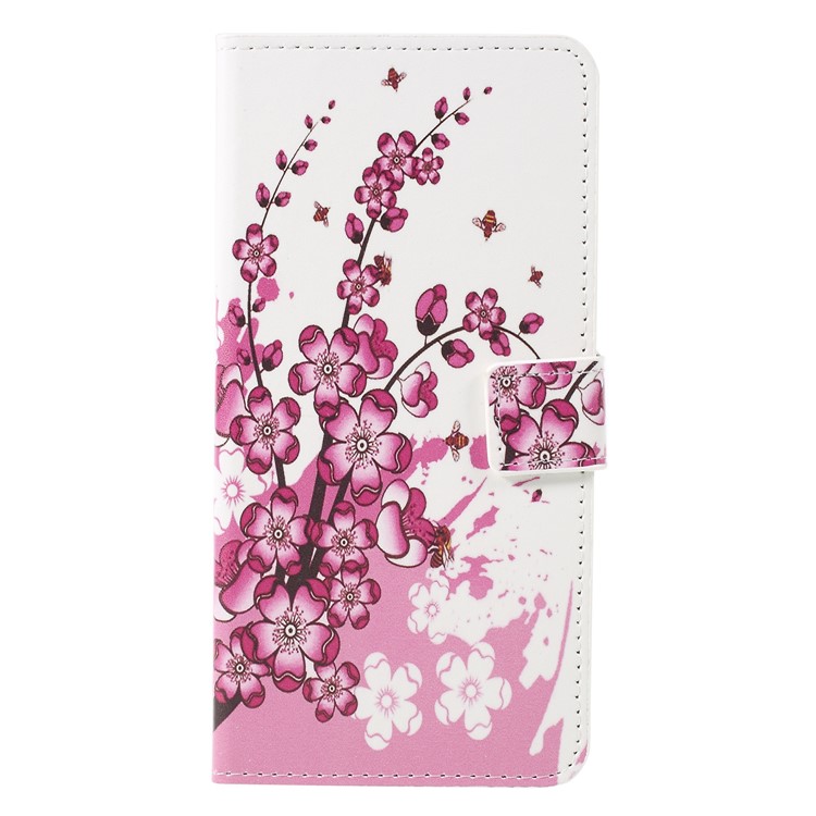 Pattern Printing Leather Magnetic Wallet Stand Flip Case for Sony Xperia 10 - Peach Flower-1
