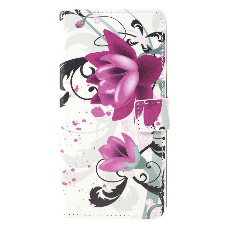 Carteira De Couro De Impressão Magnética Padrão Suporte Tampa Flip Para Sony Xperia XA3 - Flor Roxa-1