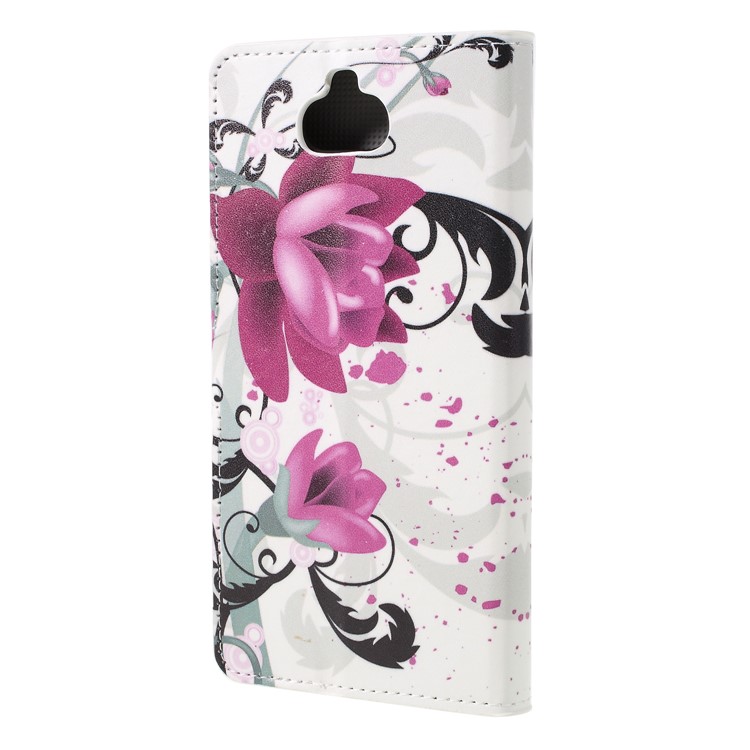 Carteira De Couro De Impressão Magnética Padrão Suporte Tampa Flip Para Sony Xperia XA3 - Flor Roxa-2