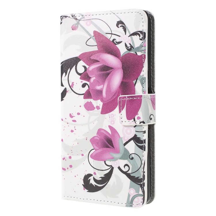 Carteira De Couro De Impressão Magnética Padrão Suporte Tampa Flip Para Sony Xperia XA3 - Flor Roxa-3