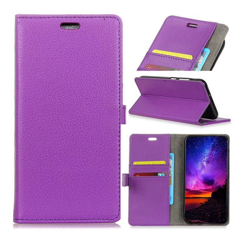 Litchi Texture Wallet Stand Leather Protective Shell for Sony Xperia L3 - Purple-1