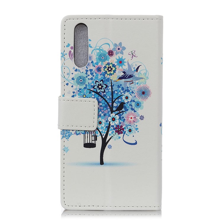 Pattern Printing Leather Wallet Flip Cover for Sony Xperia L3 - Blue Flower Tree-3