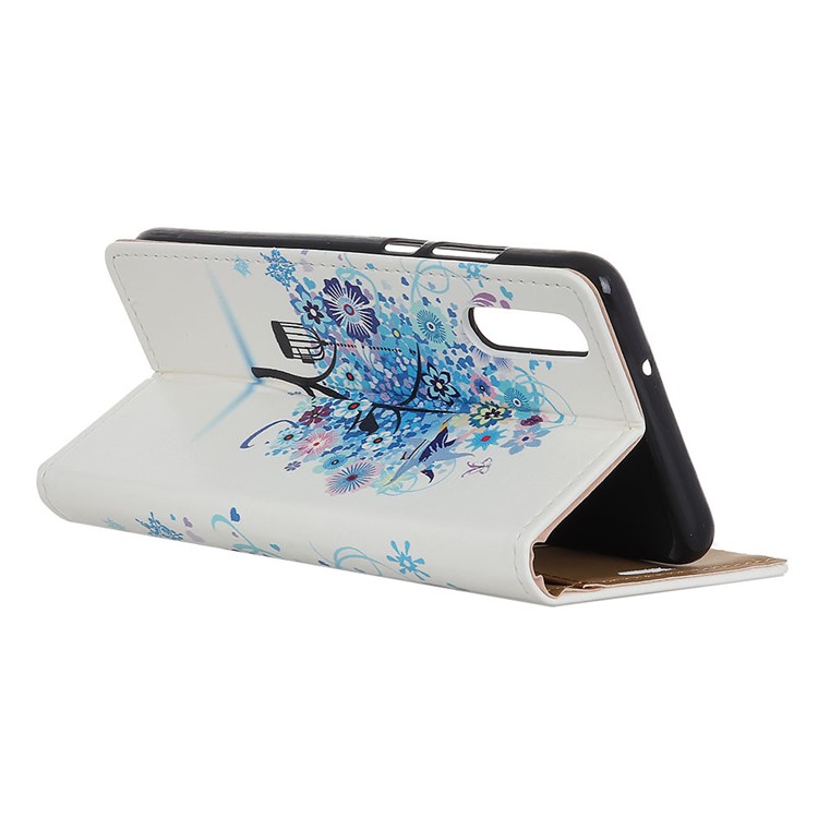 Pattern Printing Leather Wallet Flip Cover for Sony Xperia L3 - Blue Flower Tree-6