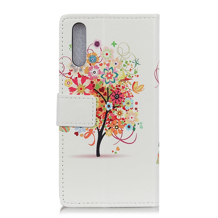 Pattern Printing Leather Wallet Phone Casing for Sony Xperia L3 - Colorful Flowers Tree-3