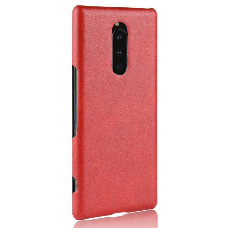 Litchi Texture PU Leather Coated Plastic Hard Case for Sony Xperia 1 - Red-3