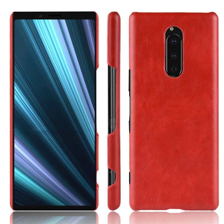 Litchi Texture PU Leather Coated Plastic Hard Case for Sony Xperia 1 - Red-5