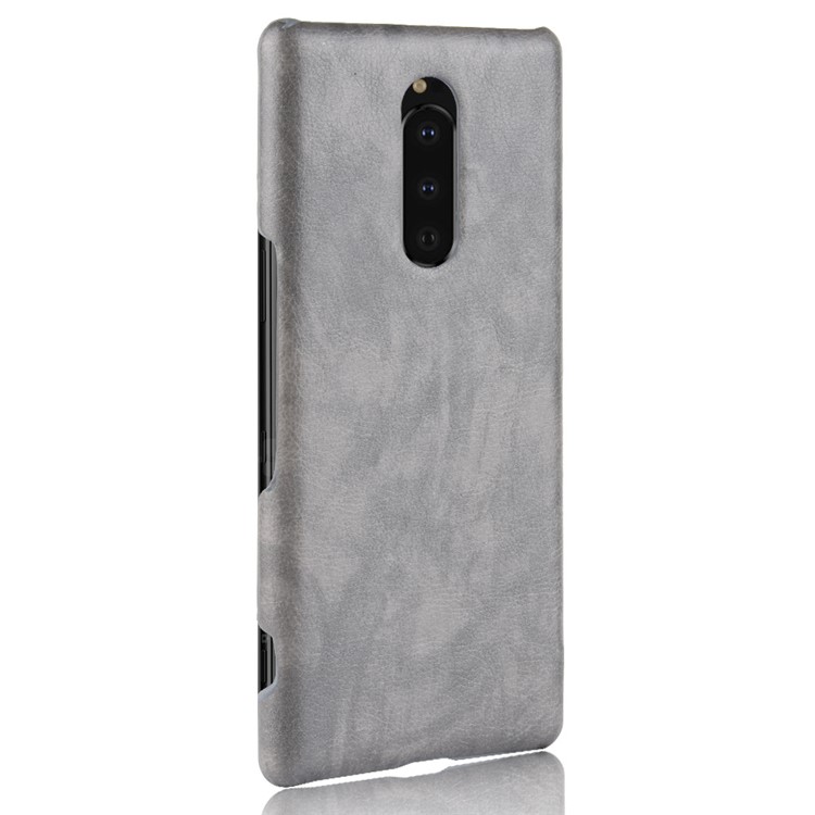 Texture De Litchi Couverture De Téléphone En Plastique Recouverte De Cuir PU Pour Sony Xperia 1 - Gris