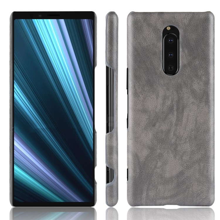 Litchi Textur PU-Lederbeschichtete Kunststoff-Telefonabdeckung Für Sony Xperia 1 - Grau