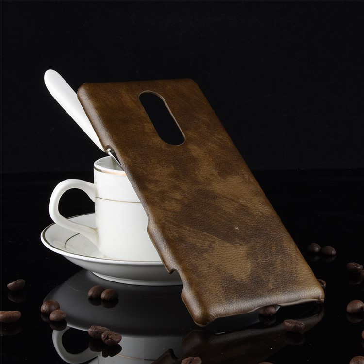 Litchi Texture PU Leather Coated Plastic Case Accessory for Sony Xperia 1 - Brown-1
