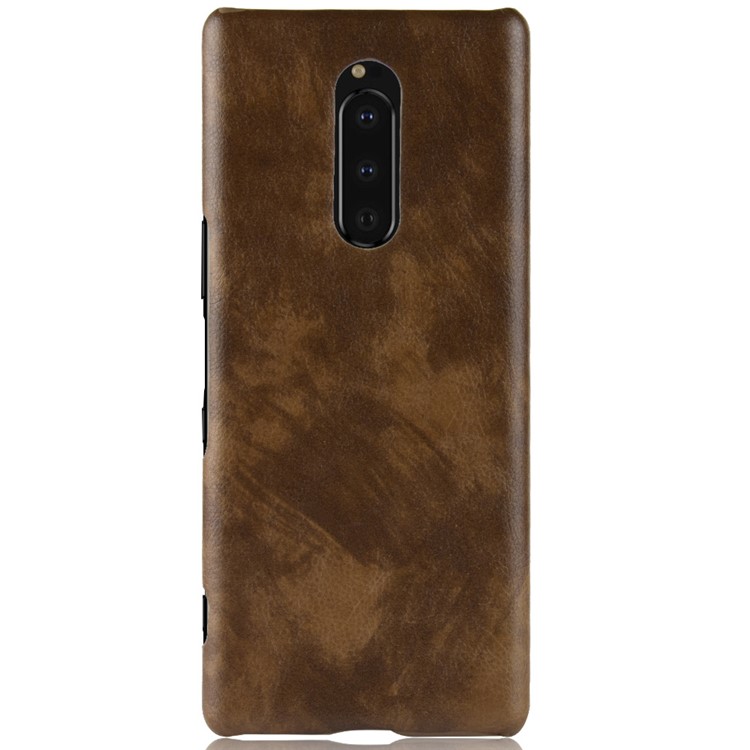 Litchi Texture PU Leather Coated Plastic Case Accessory for Sony Xperia 1 - Brown-2