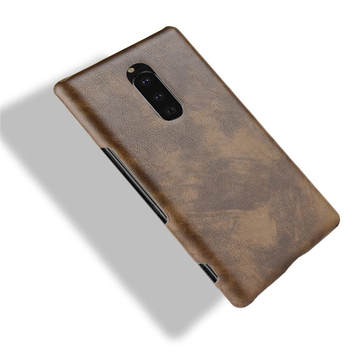 Litchi Texture PU Leather Coated Plastic Case Accessory for Sony Xperia 1 - Brown-4