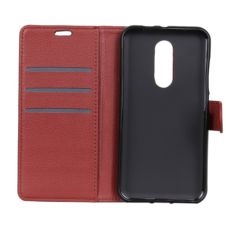 Litchi Skin Leather Wallet Stand Case for Sony Xperia 1 - Brown-5