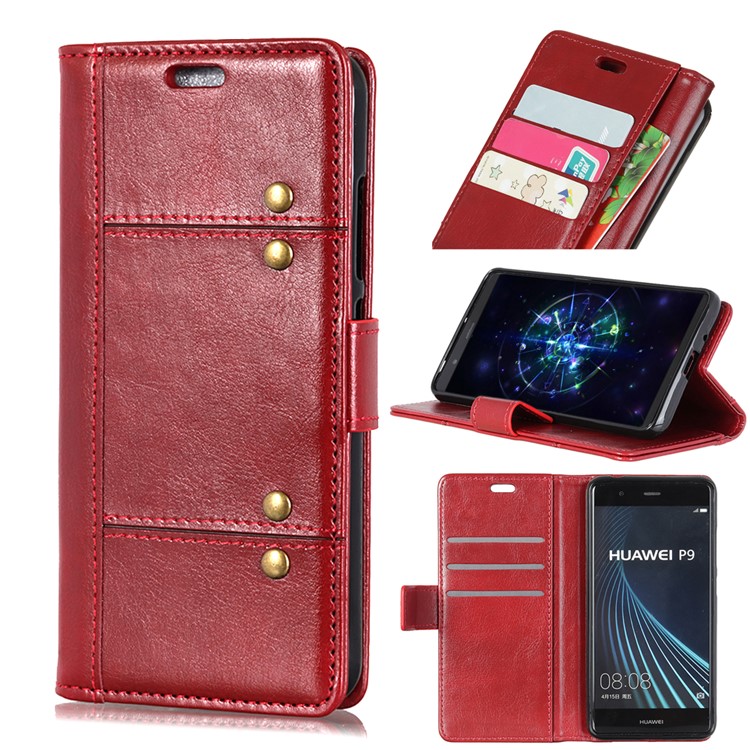 Crazy Horse Rivet Stand Wallet Magnetic Leather Cover for Sony Xperia L3 - Red-1