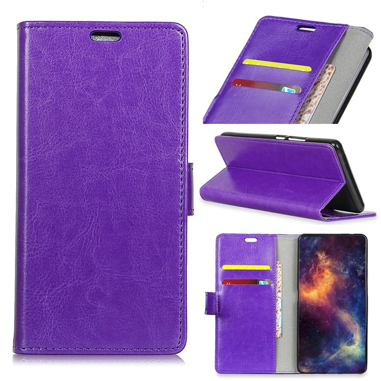 Crazy Horse Leather Wallet Stand Case for Sony Xperia L3 - Purple-1