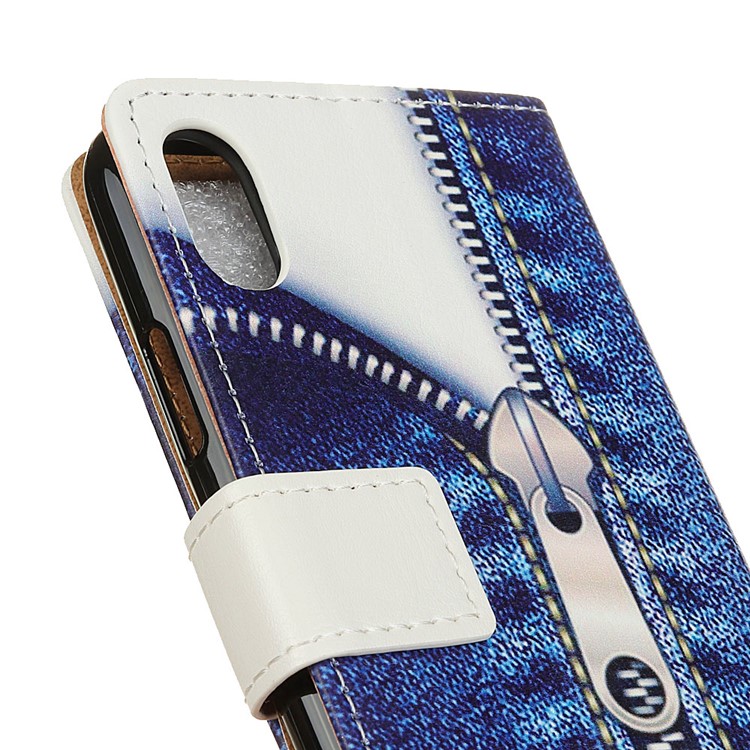 Patterned Wallet Magnetic Leather Phone Case for Sony Xperia L3 - Jeans Metal Zipper-3