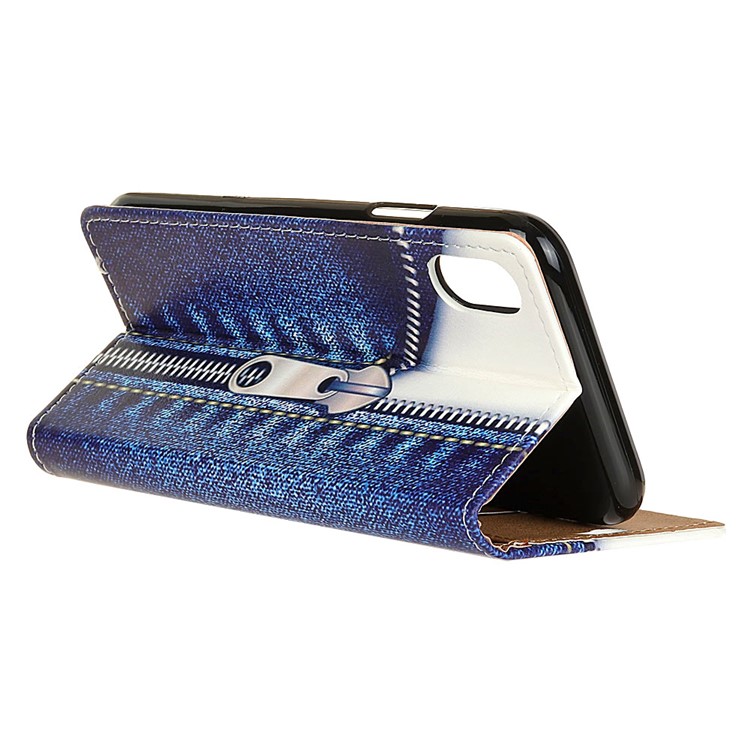 Patterned Wallet Magnetic Leather Phone Case for Sony Xperia L3 - Jeans Metal Zipper-4