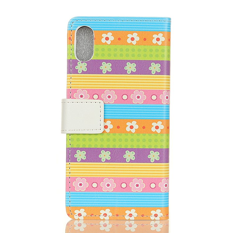 Pattern Printing Leather Case Accessory with Stand for Sony Xperia L3 - Colorful Stripes Flowers-2