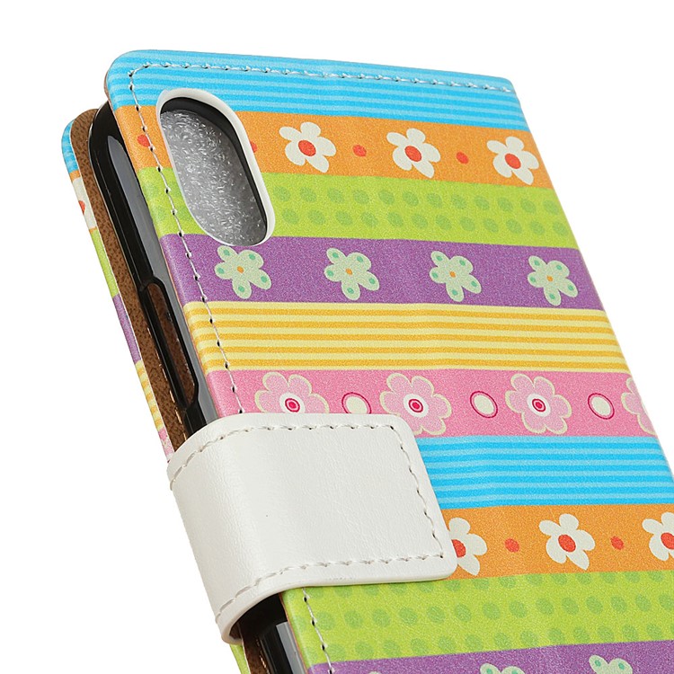 Pattern Printing Leather Case Accessory with Stand for Sony Xperia L3 - Colorful Stripes Flowers-3