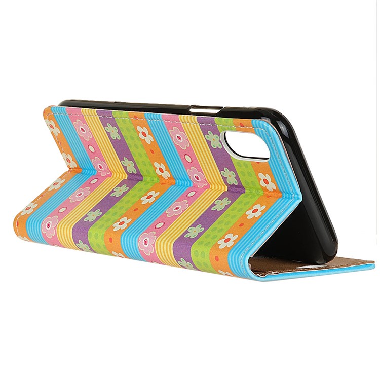 Pattern Printing Leather Case Accessory with Stand for Sony Xperia L3 - Colorful Stripes Flowers-4