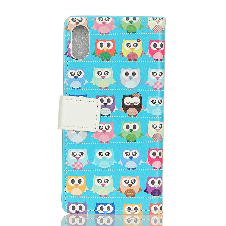 Wallet Stand Patterned Leather Phone Casing for Sony Xperia L3 - Blue Background Owls-2