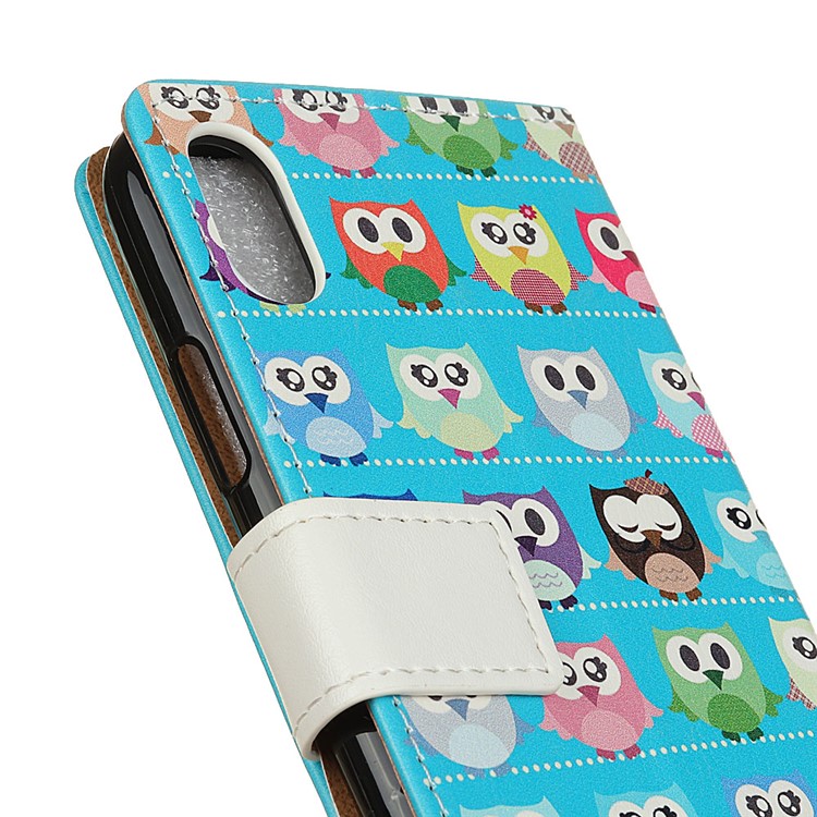 Wallet Stand Patterned Leather Phone Casing for Sony Xperia L3 - Blue Background Owls-3