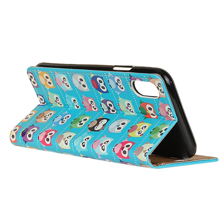 Wallet Stand Patterned Leather Phone Casing for Sony Xperia L3 - Blue Background Owls-4