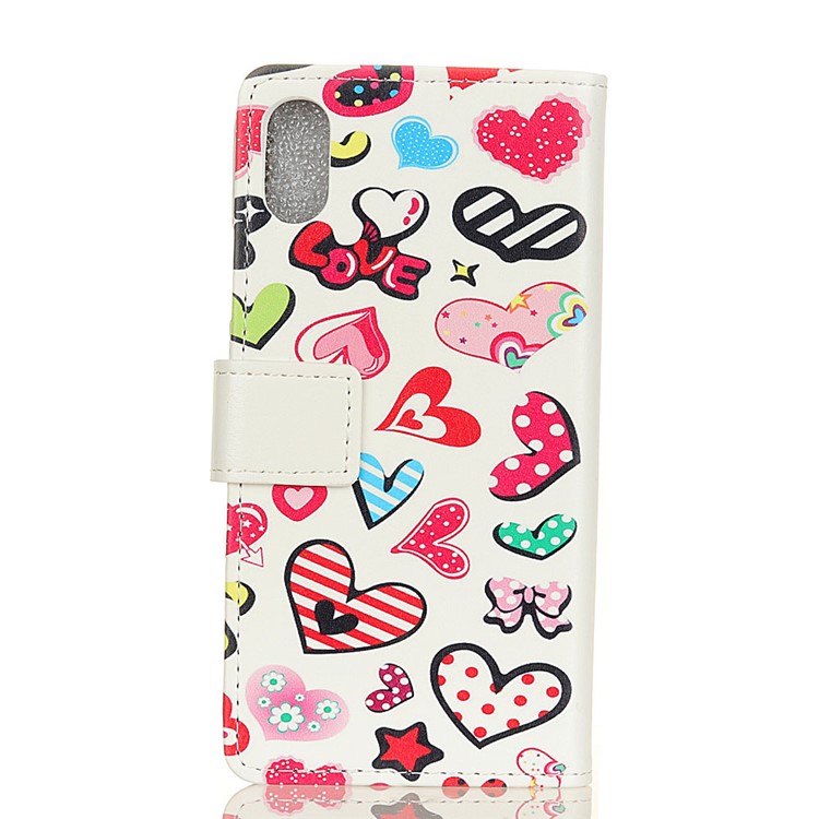 Patterned Leather Case Accessory with Wallet for Sony Xperia L3 - Colorful Hearts-2