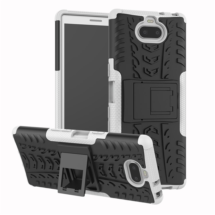 Anti-slip PC + TPU Hybrid Cover with Kickstand for Sony Xperia 10 - White-1