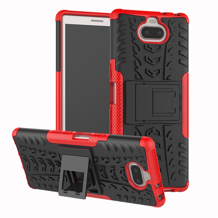 Anti-slip PC + TPU Hybrid Shell Case with Kickstand for Sony Xperia 10 - Red-1