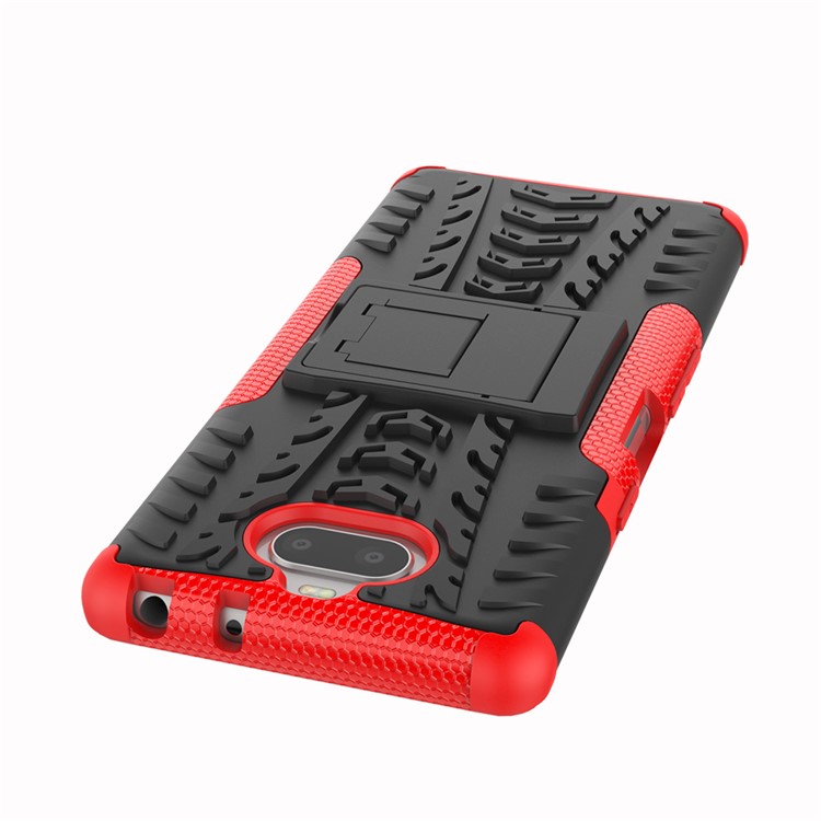 Anti-slip PC + TPU Hybrid Shell Case with Kickstand for Sony Xperia 10 - Red-2