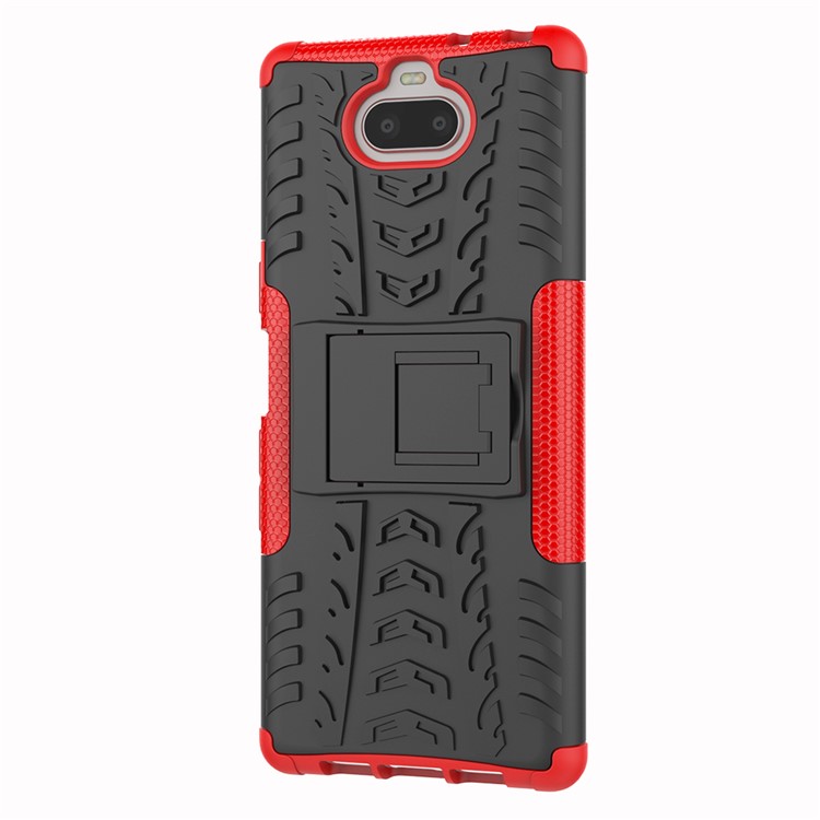 Anti-slip PC + TPU Hybrid Shell Case with Kickstand for Sony Xperia 10 - Red-6
