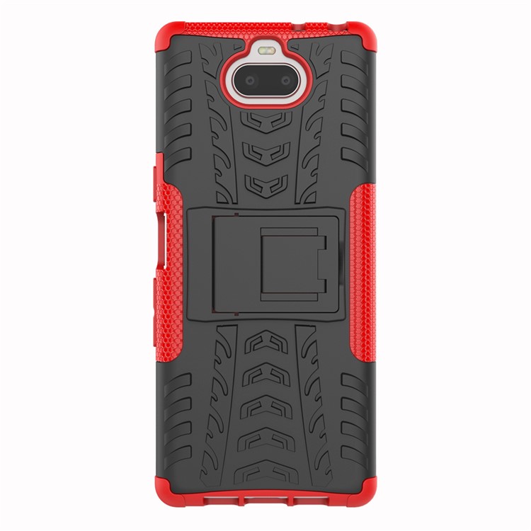 Anti-slip PC + TPU Hybrid Shell Case with Kickstand for Sony Xperia 10 - Red-7