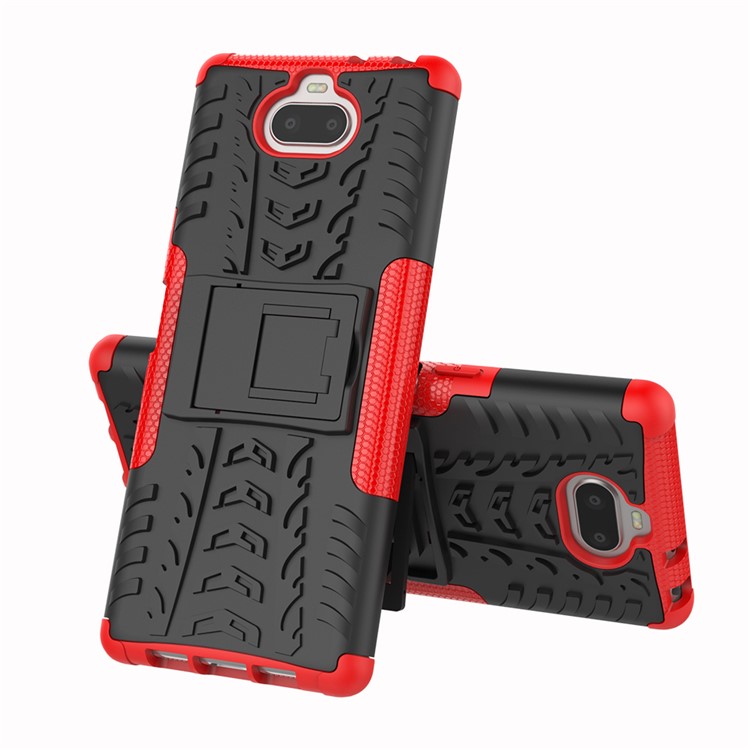 Anti-slip PC + TPU Hybrid Shell Case with Kickstand for Sony Xperia 10 - Red-8