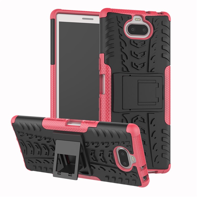 Anti-slip PC + TPU Combo Case with Kickstand for Sony Xperia 10 - Rose-1