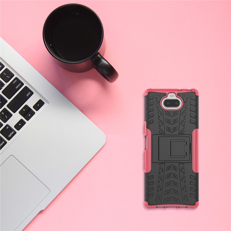 Anti-slip PC + TPU Combo Case with Kickstand for Sony Xperia 10 - Rose-9