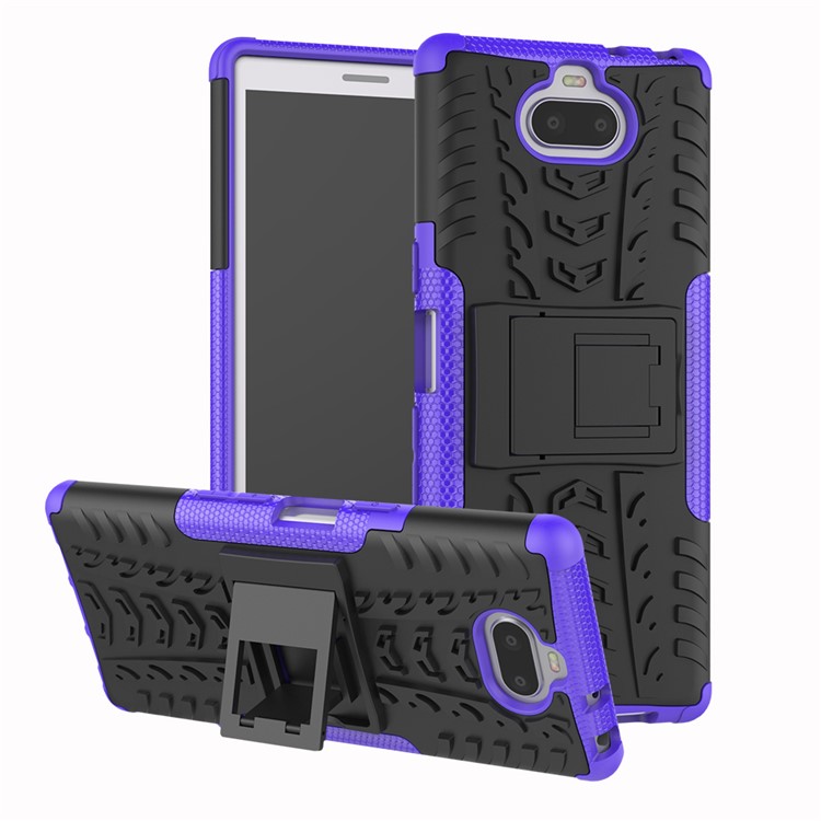 Anti-slip PC + TPU Hybrid Case Shell Cover with Kickstand for Sony Xperia 10 - Purple-1